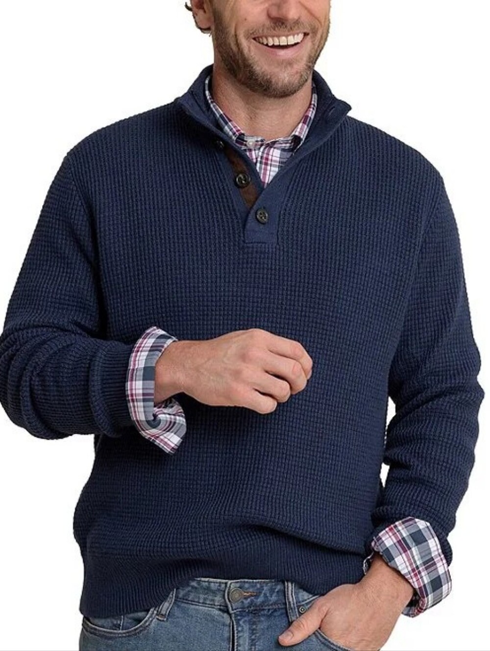Southern Tide Navy Waffle-Knit Quarter-Button Pullover Medium $178